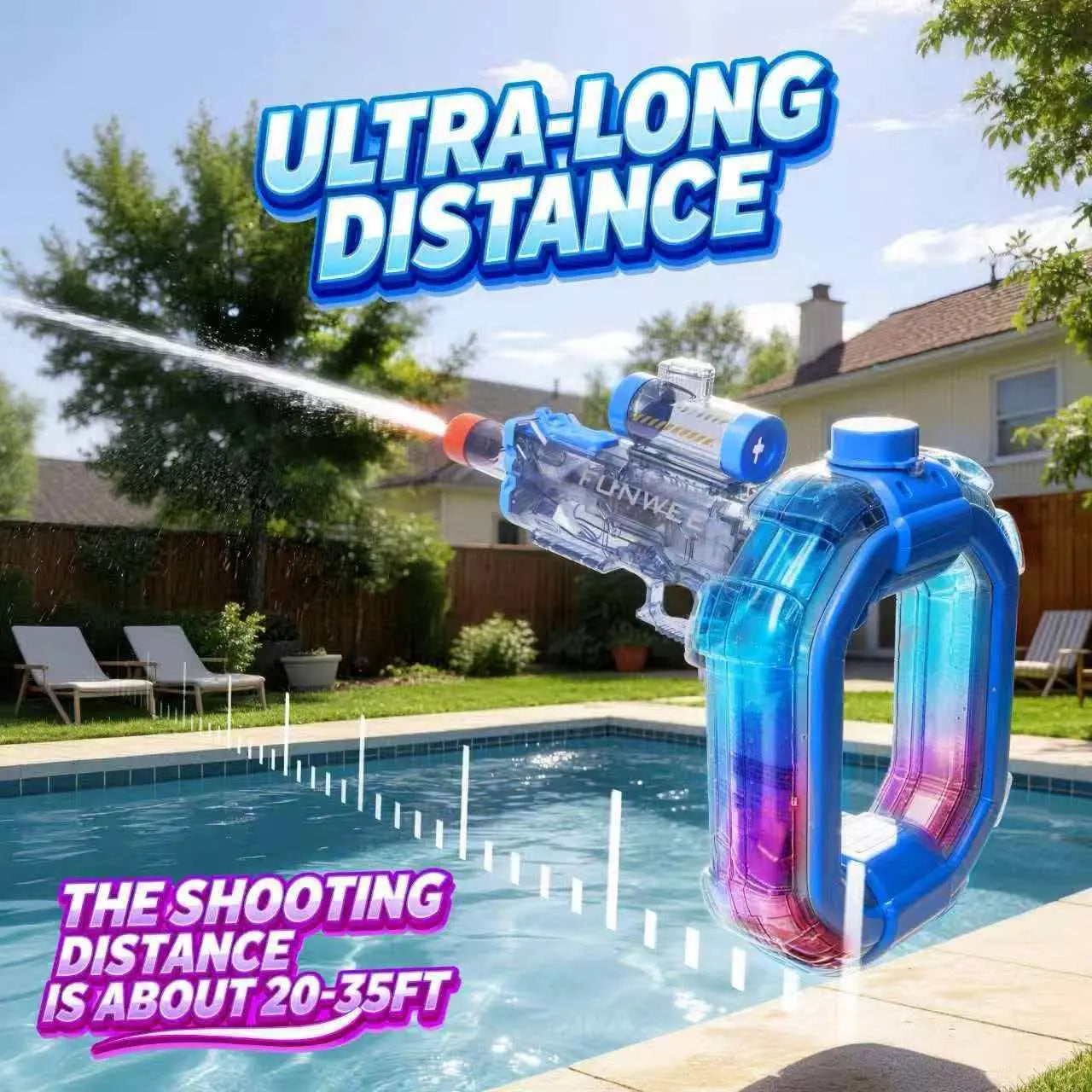 FUNWEE Electric Automatic Water Blaster with Lights & Sound Effects, 26Oz for Circle, 12Oz Standard, up to 19 Ft Range, for Kids Outdoor Play, Beach Gadgets, Fun Gifts & Cool Gifts for Kids