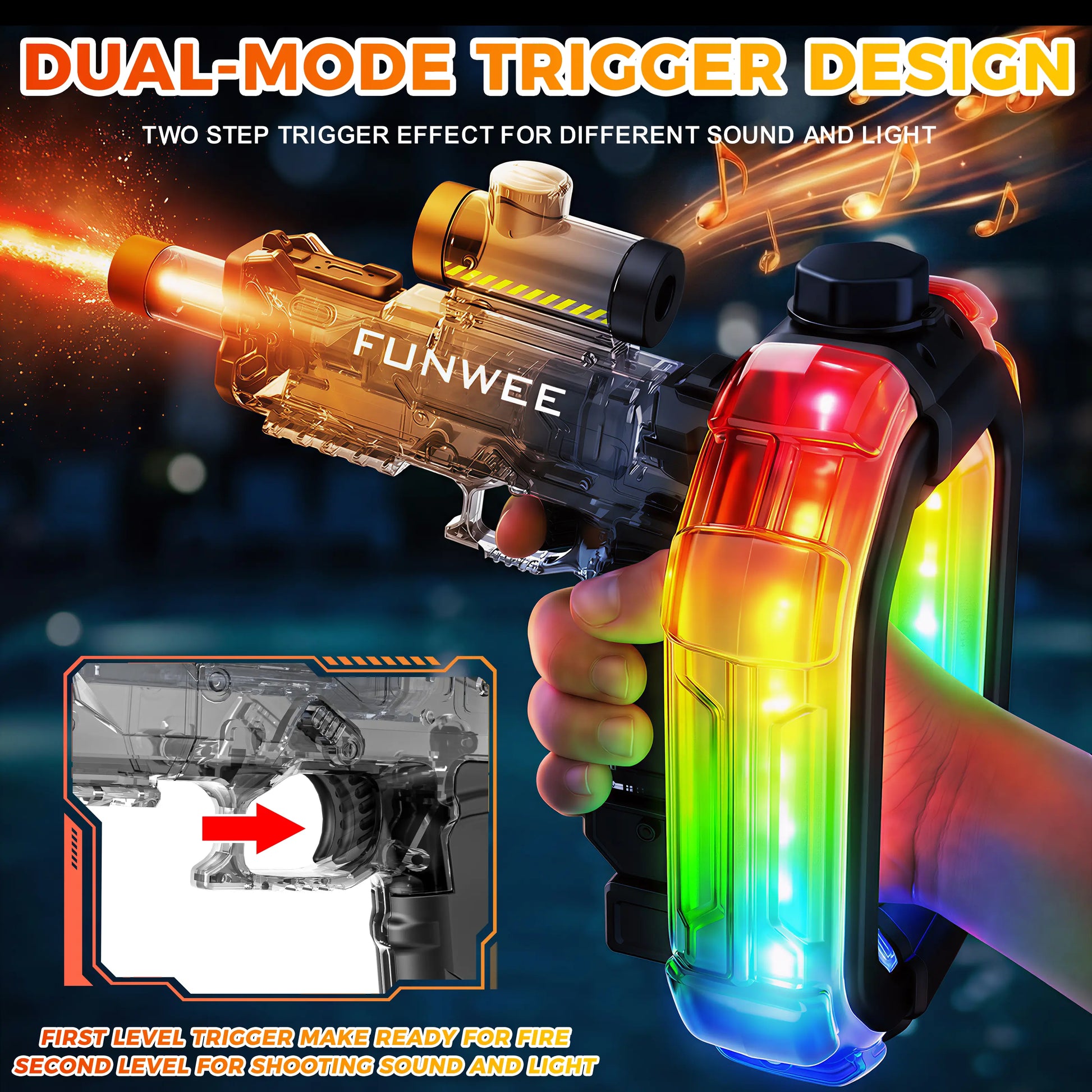 FUNWEE Electric Automatic Water Blaster with Lights & Sound Effects, 26Oz for Circle, 12Oz Standard, up to 19 Ft Range, for Kids Outdoor Play, Beach Gadgets, Fun Gifts & Cool Gifts for Kids